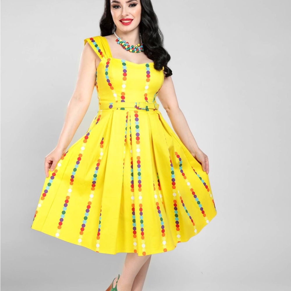 Collectif Jill Rainbow Polka Stripe Swing Dress